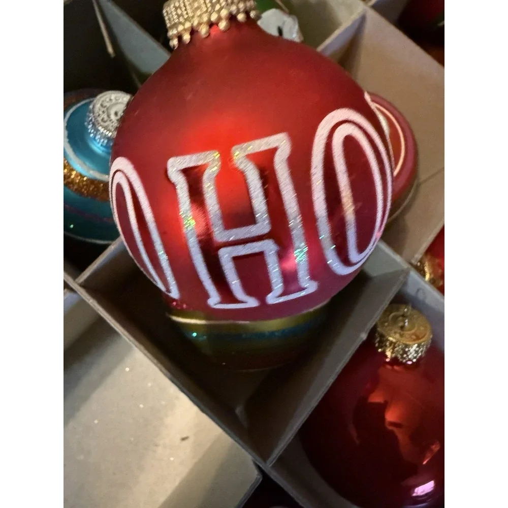 VTG 17 Christmas Ornaments Lot Glitter Stripes Red Green Gold HO‎ HOGlass Decor